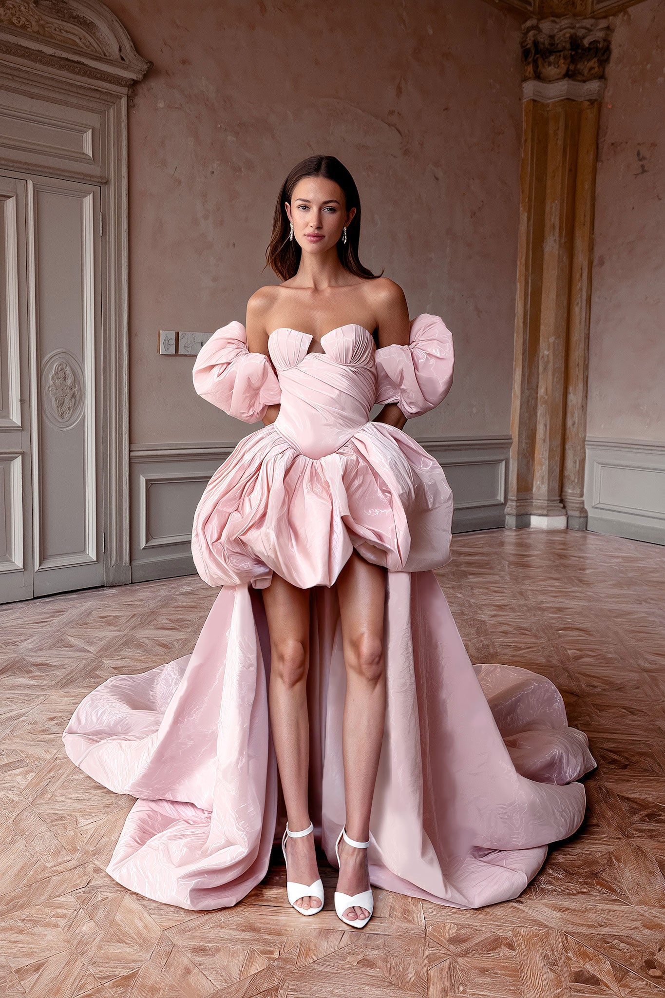 Гламурна сукня силуету «русалка» у глянцево-рожевому відтінку