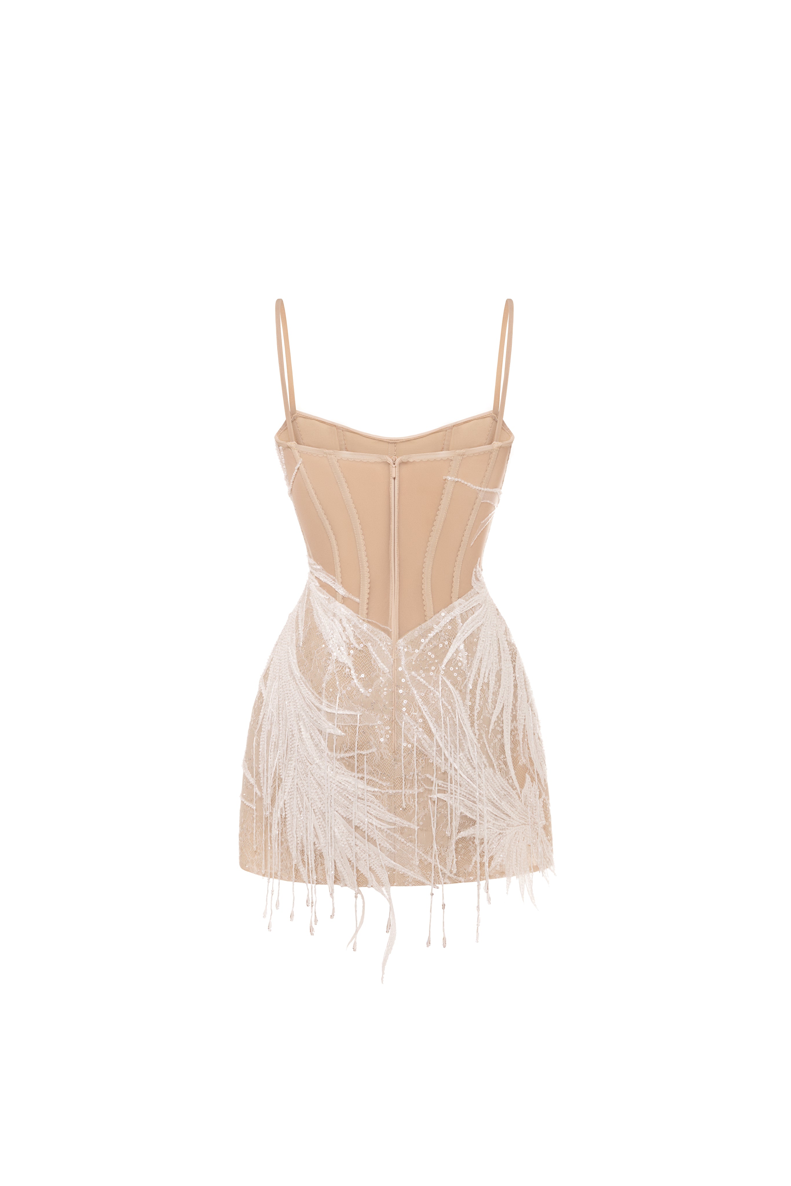 Мереживна блискуча мінісукня з китицями з бісеру