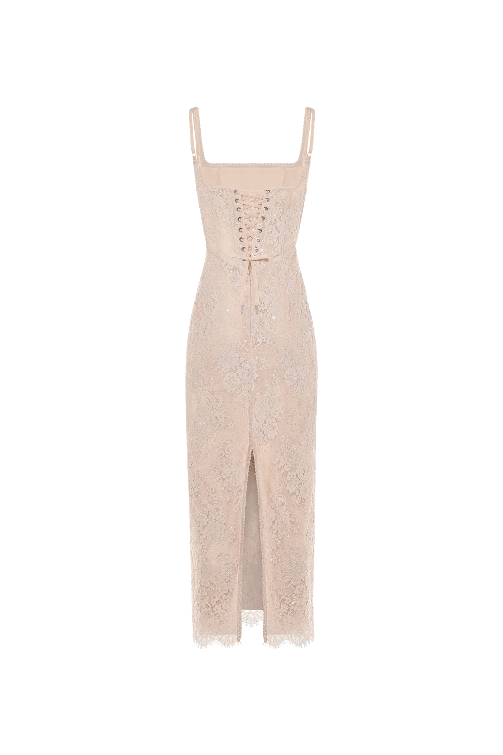 Бежева приталена мереживна сукня з лелітками