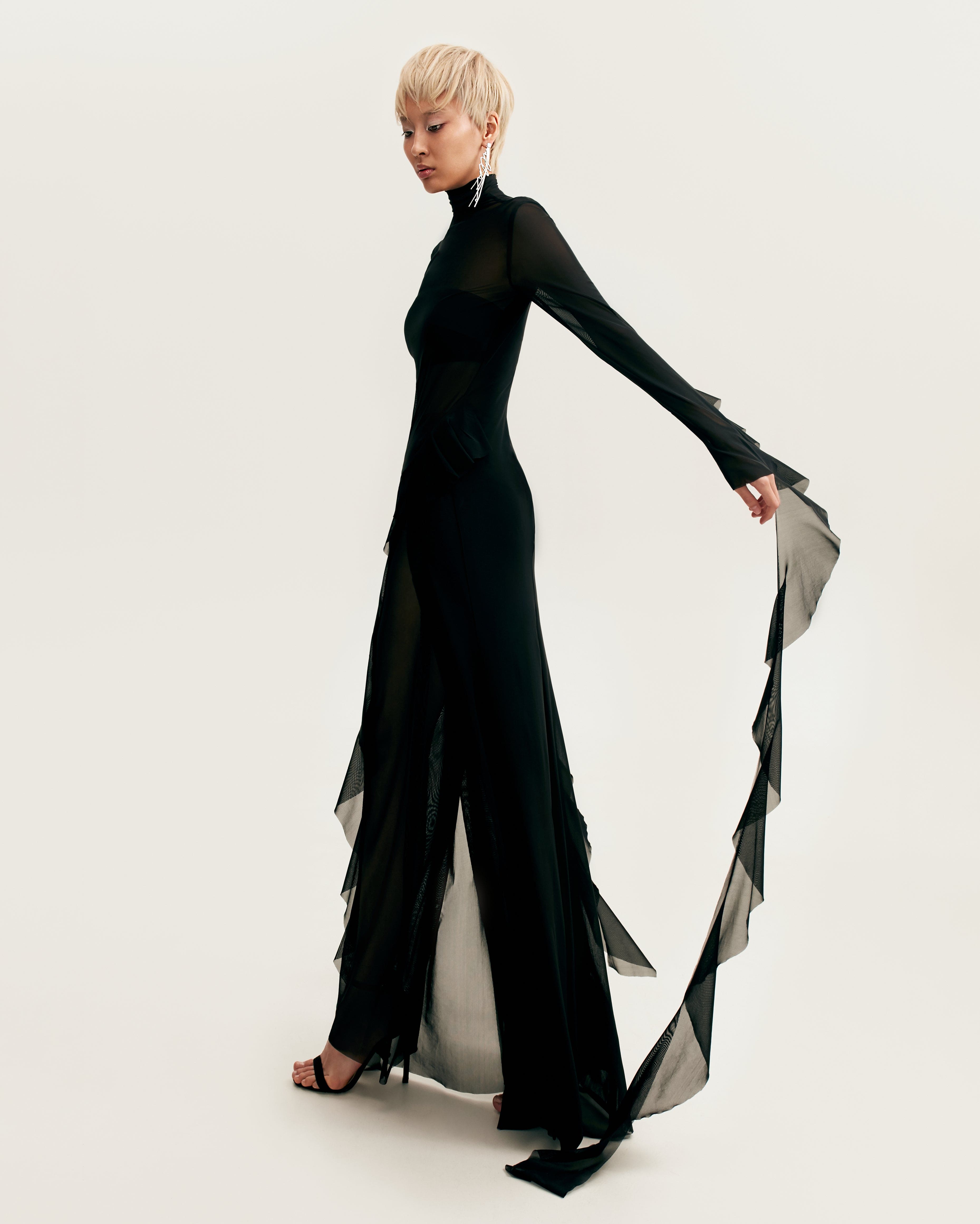 Чорний комплект з напівпрозорої сукні та штанів