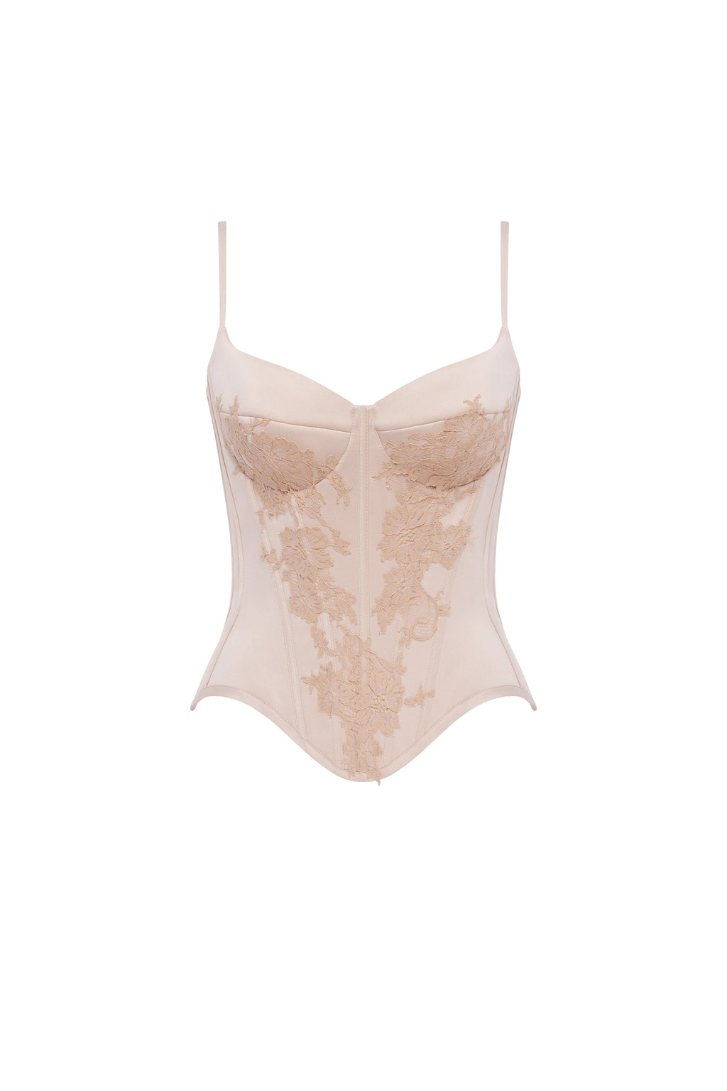 Бежевий корсет на тонких бретелях із мереживом