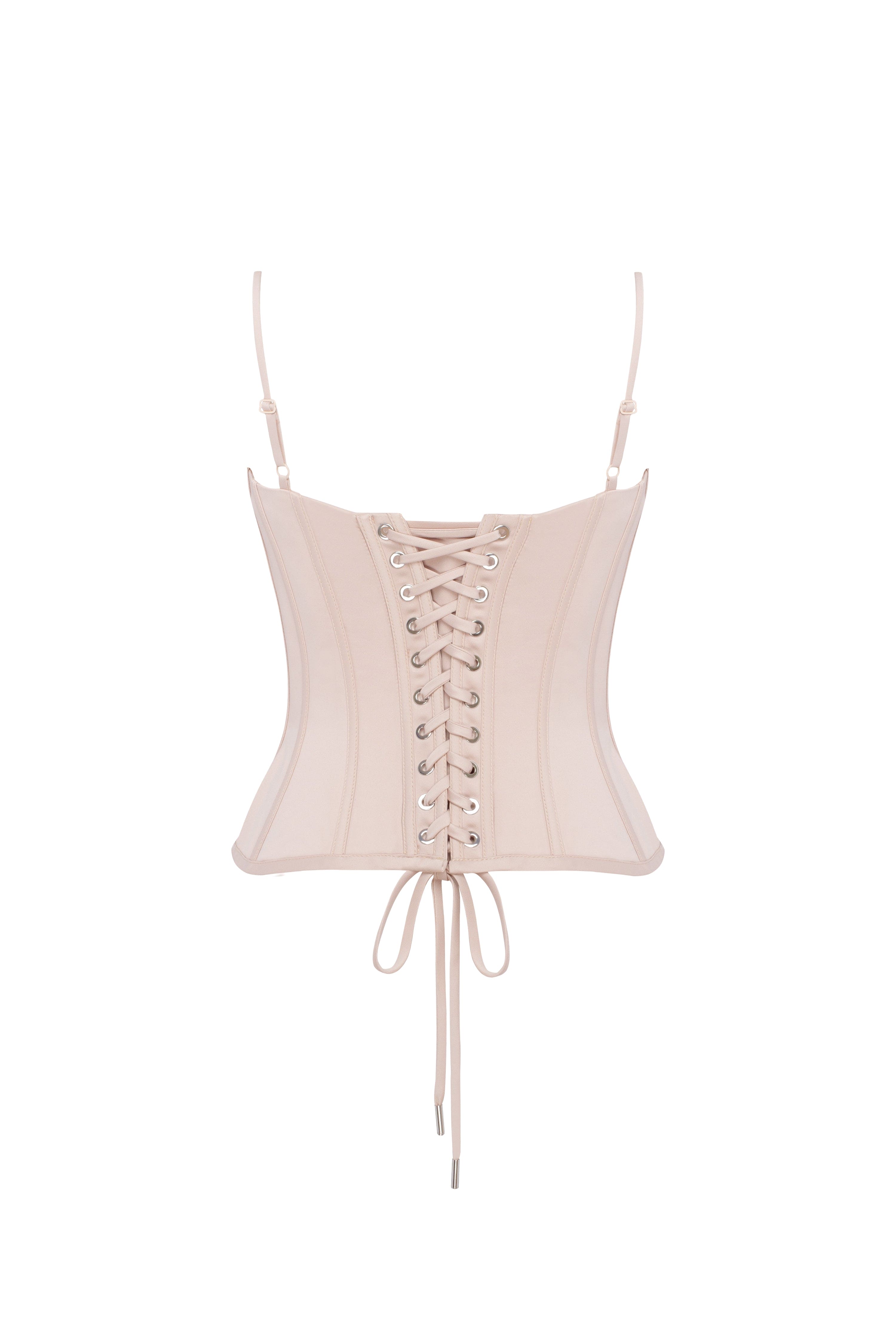 Бежевий корсет на тонких бретелях із мереживом