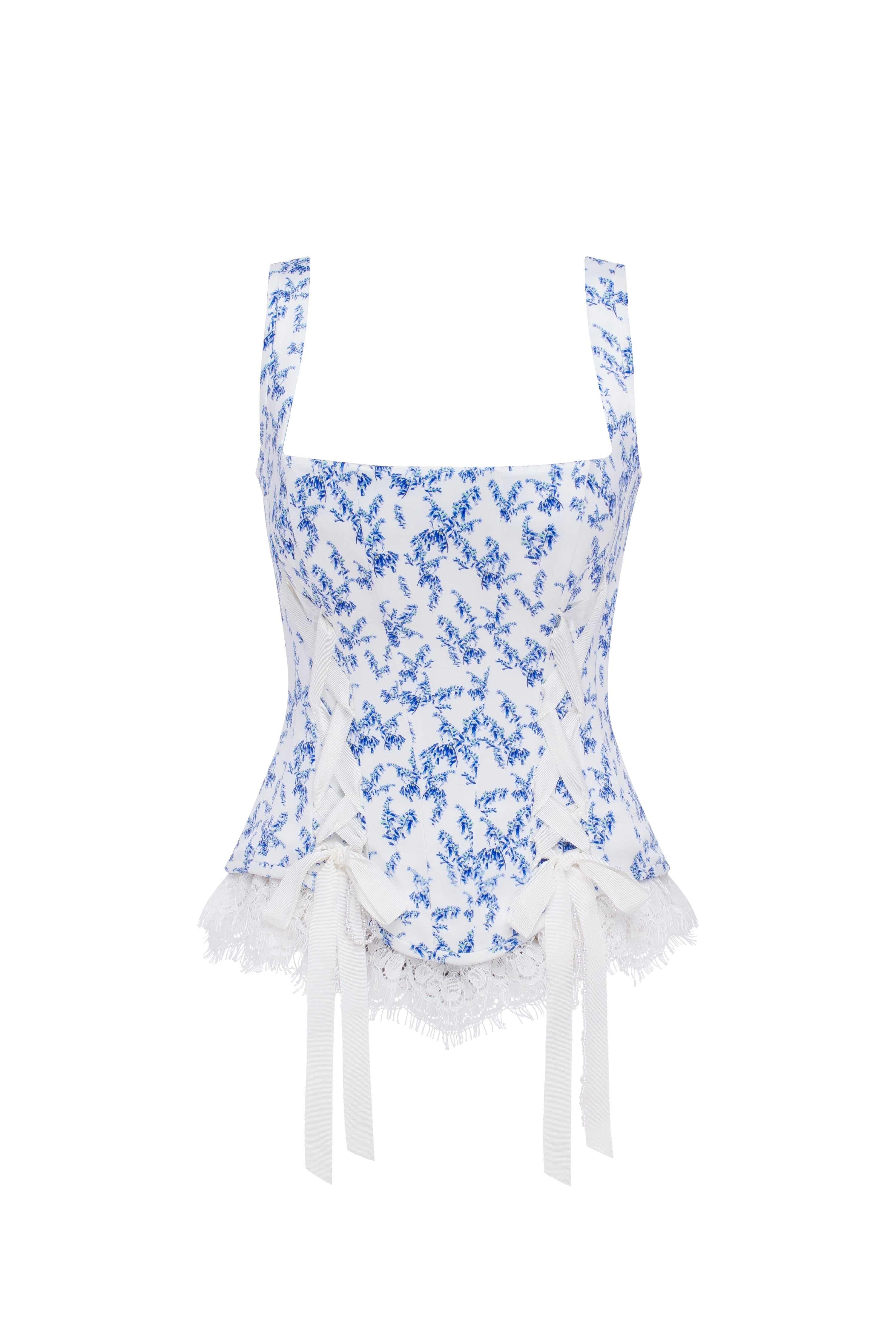 Корсет із принтом лаванди та атласною шнурівкою