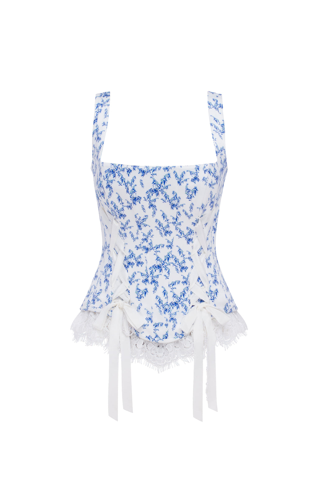 Корсет із принтом лаванди та атласною шнурівкою