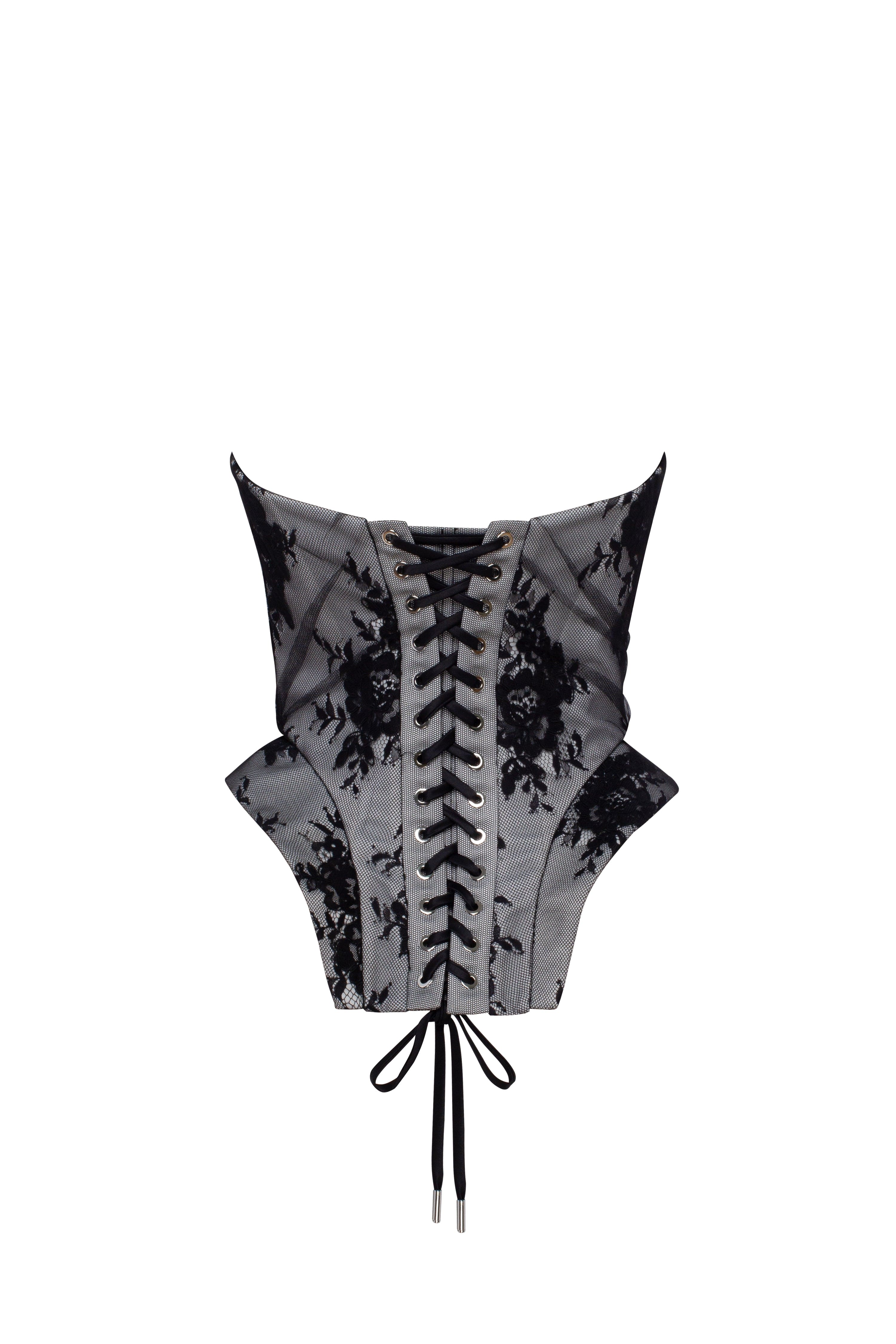 Чорно-білий корсет з об’ємним знімним бантом