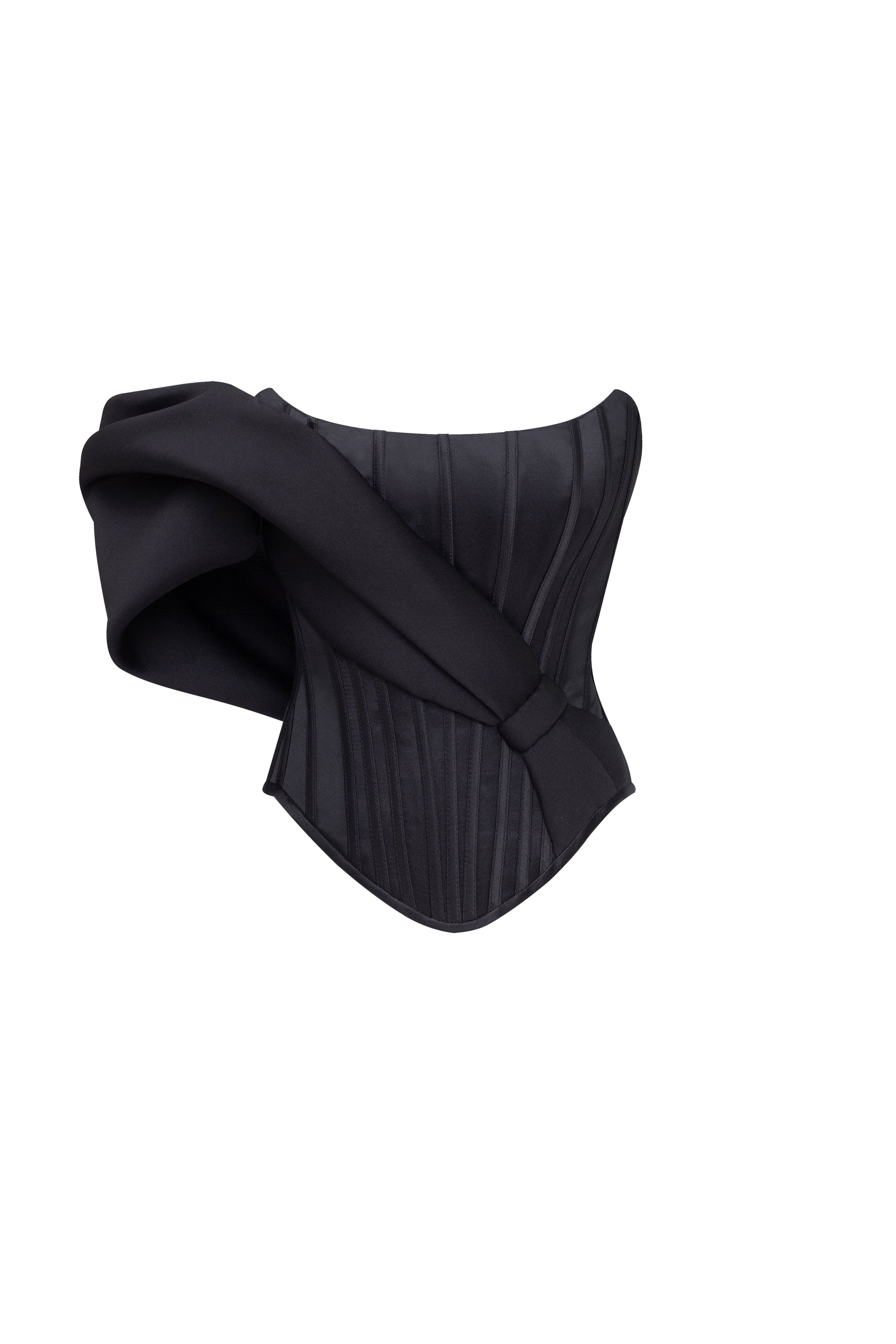 Асиметричний чорний корсет на одне плече