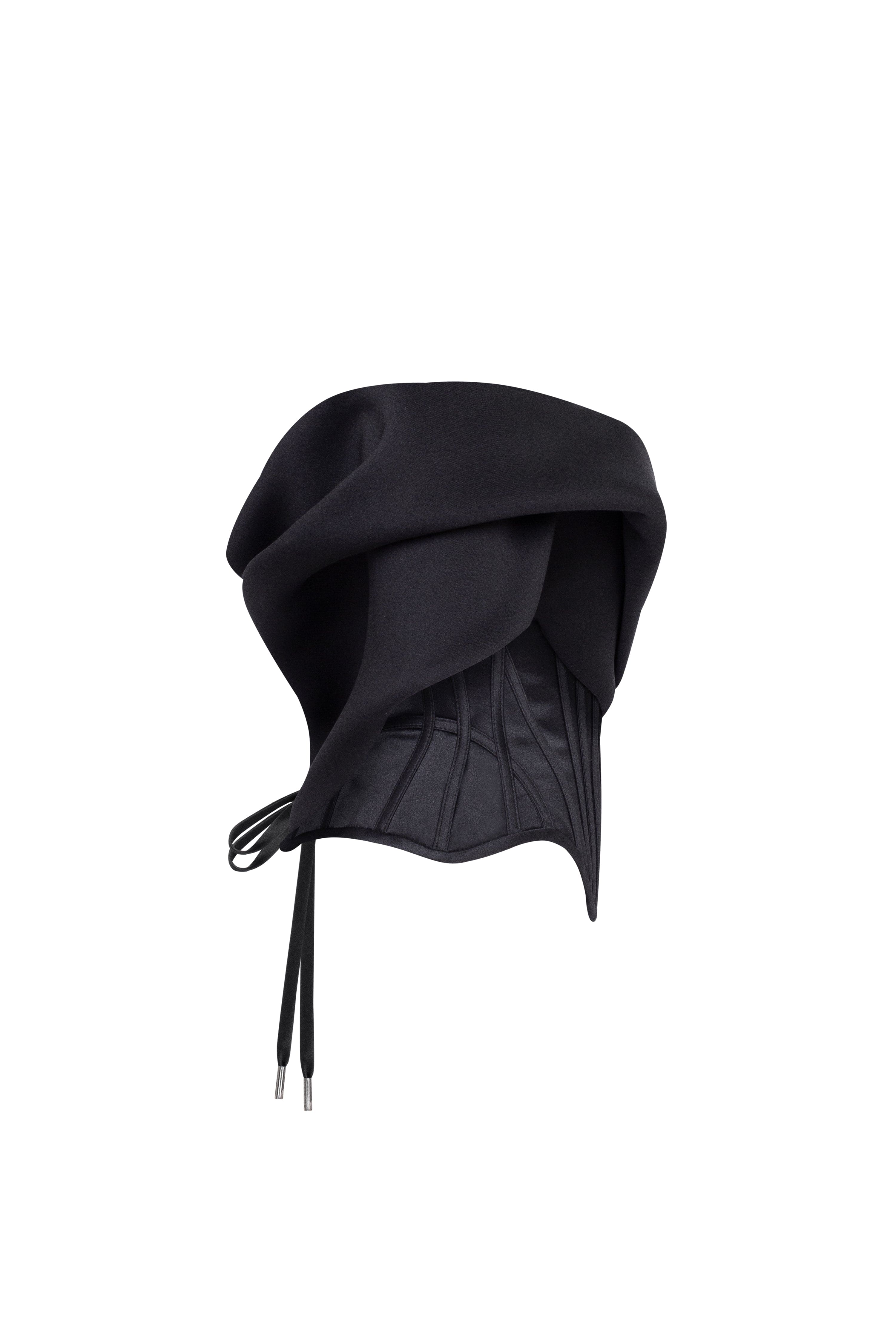 Асиметричний чорний корсет на одне плече