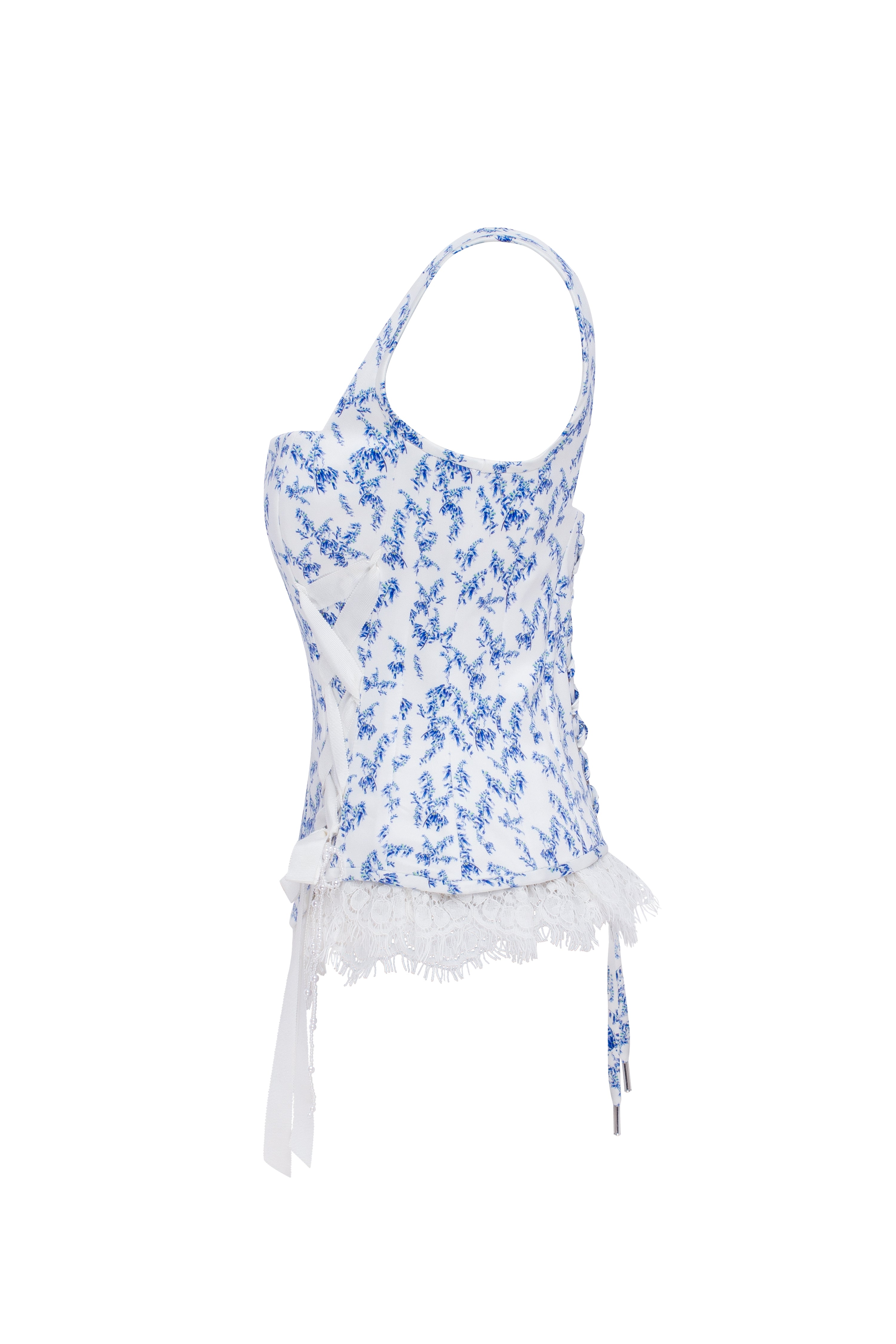 Корсет із принтом лаванди та атласною шнурівкою