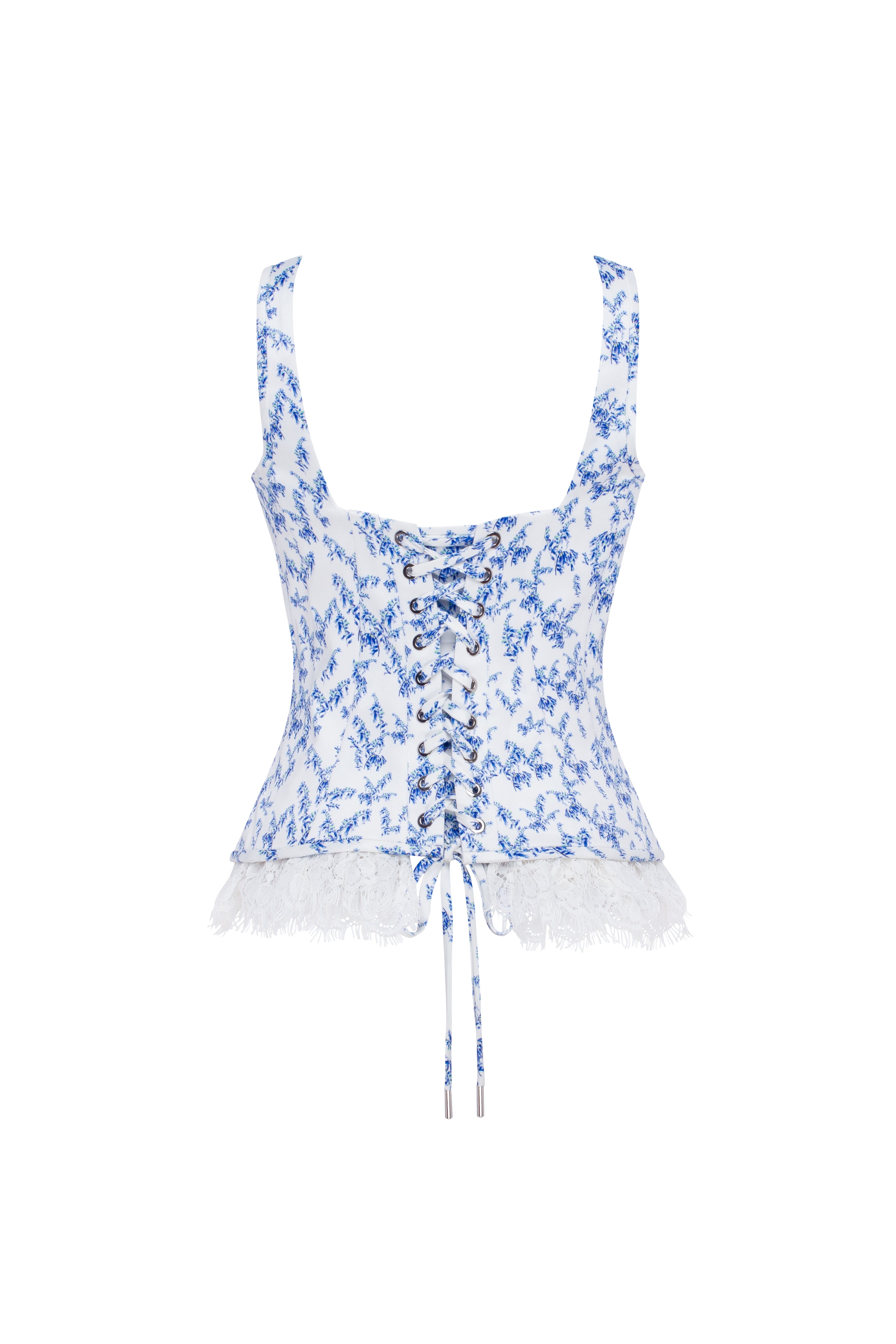 Корсет із принтом лаванди та атласною шнурівкою