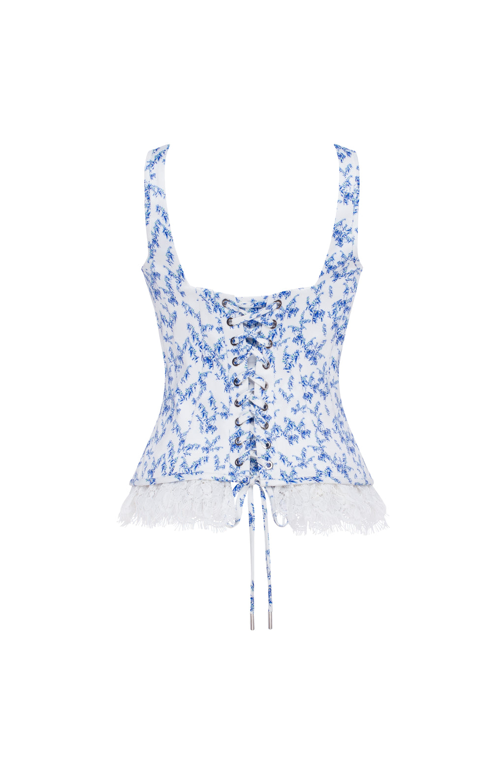 Корсет із принтом лаванди та атласною шнурівкою