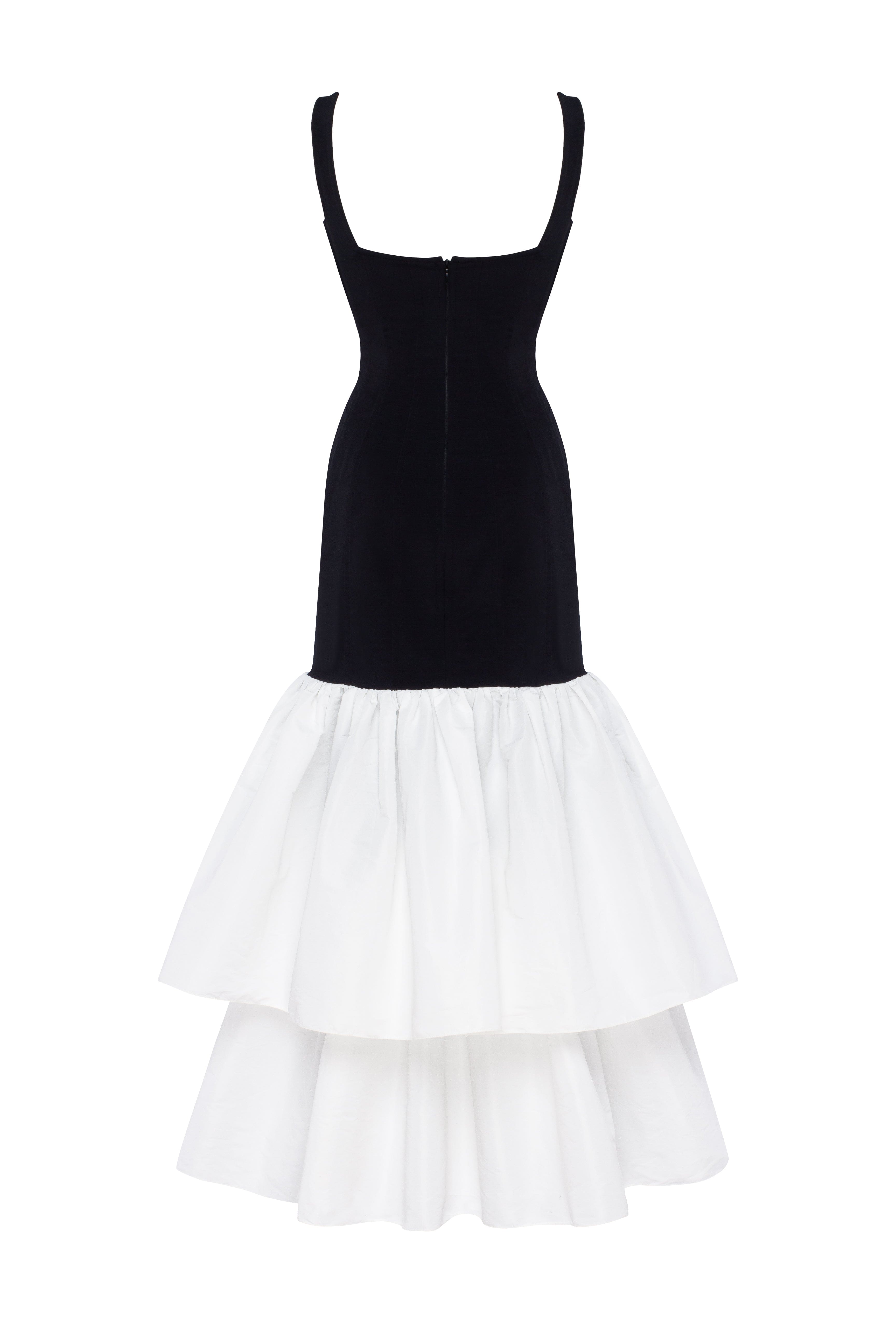 Чорна сукня 2-в-1 з багатоярусною білою спідницею