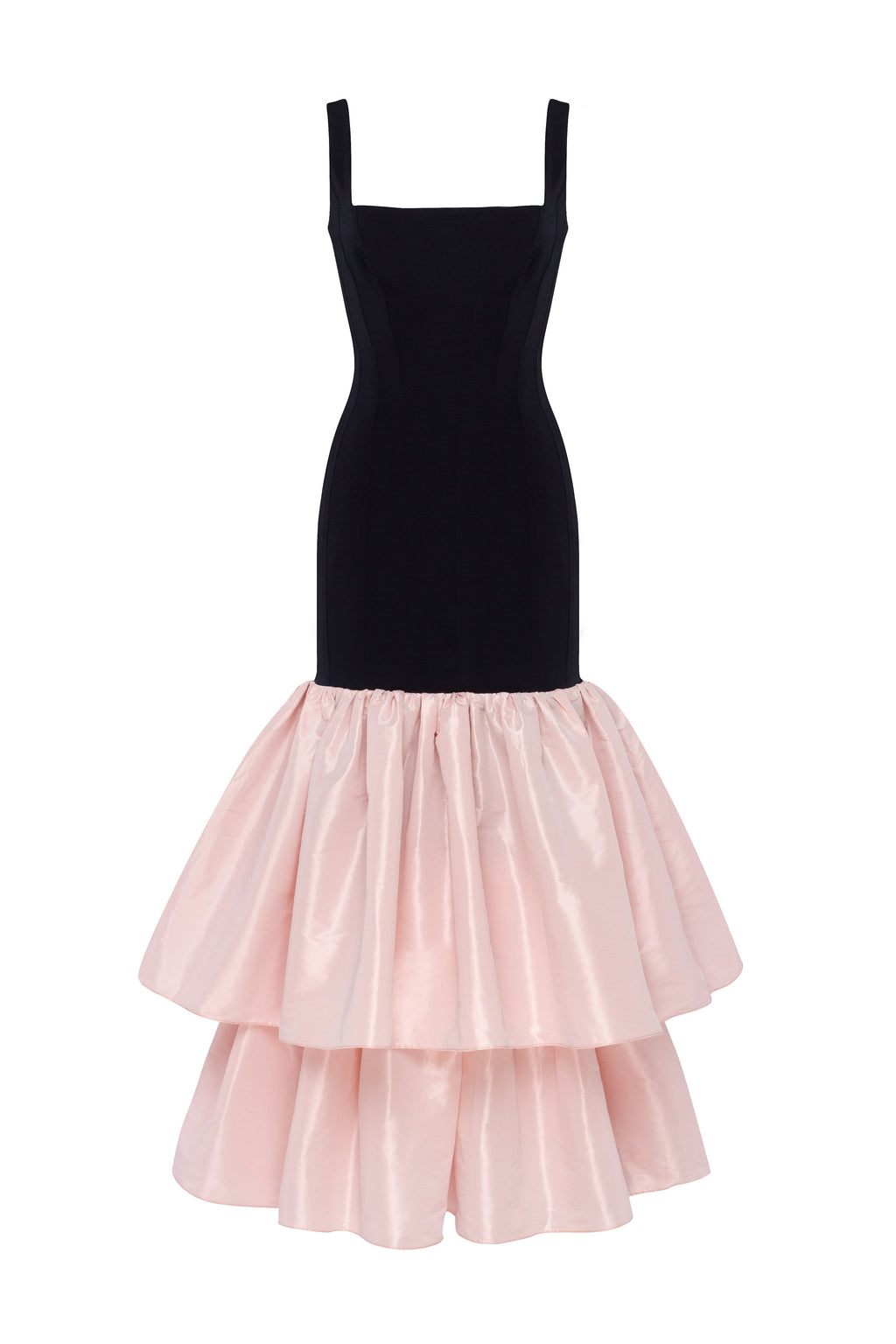 Чорна сукня 2-в-1 з багатоярусною рожевою спідницею