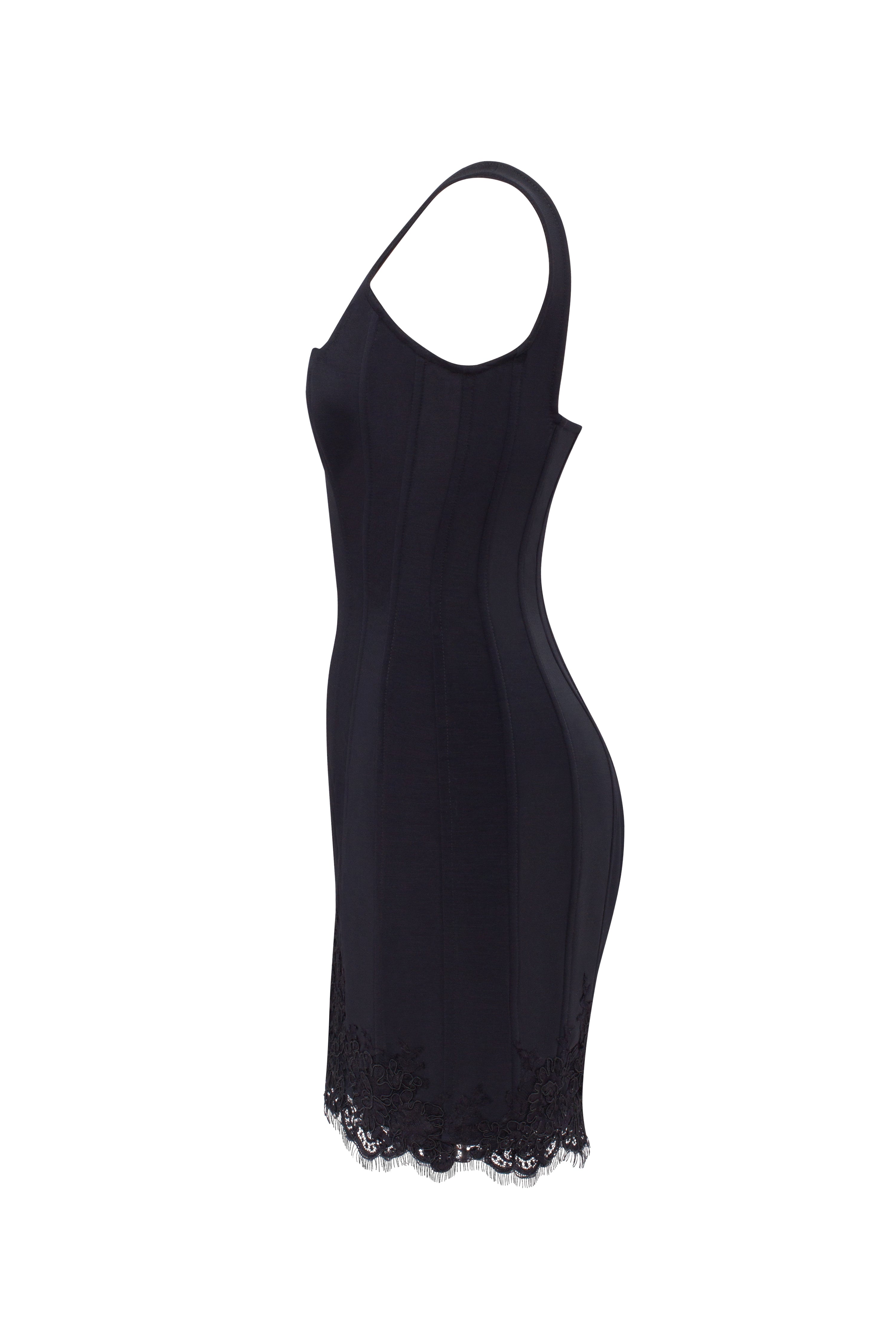 Чорна корсетна мінісукня із мереживом