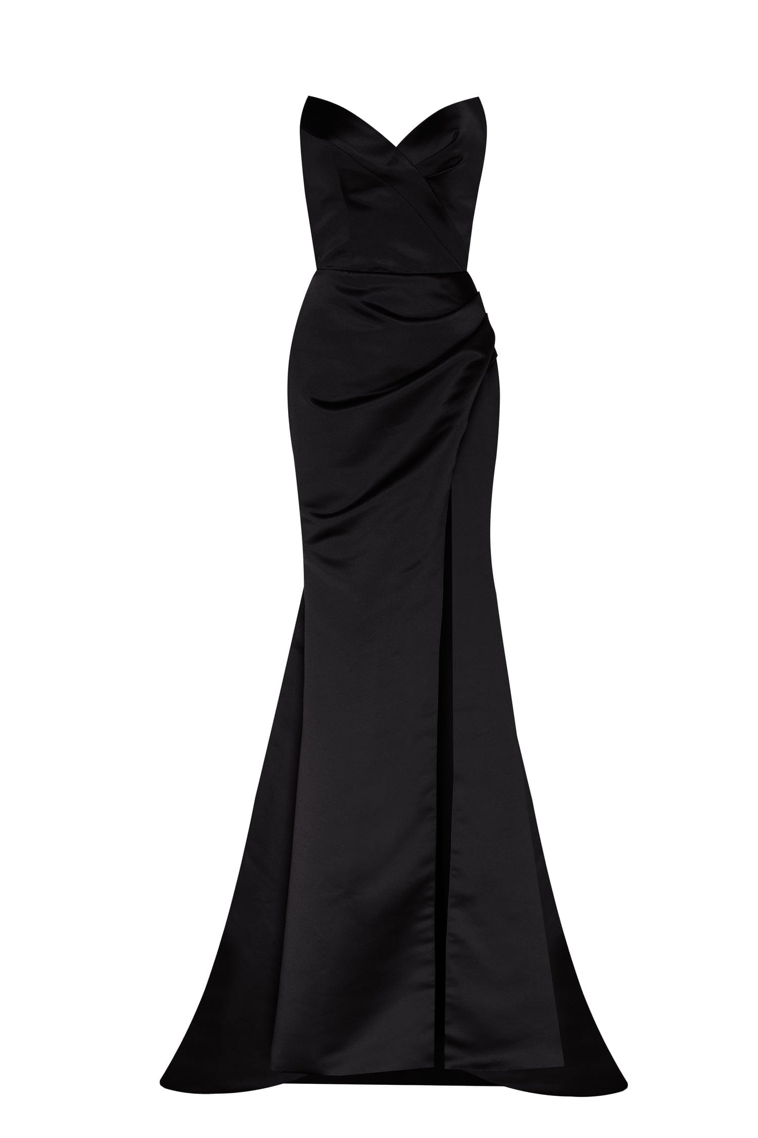 Black Strapless evening gown with thigh slit - Milla