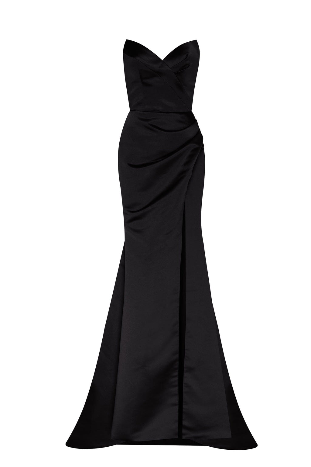Black Strapless evening gown with thigh slit - Milla