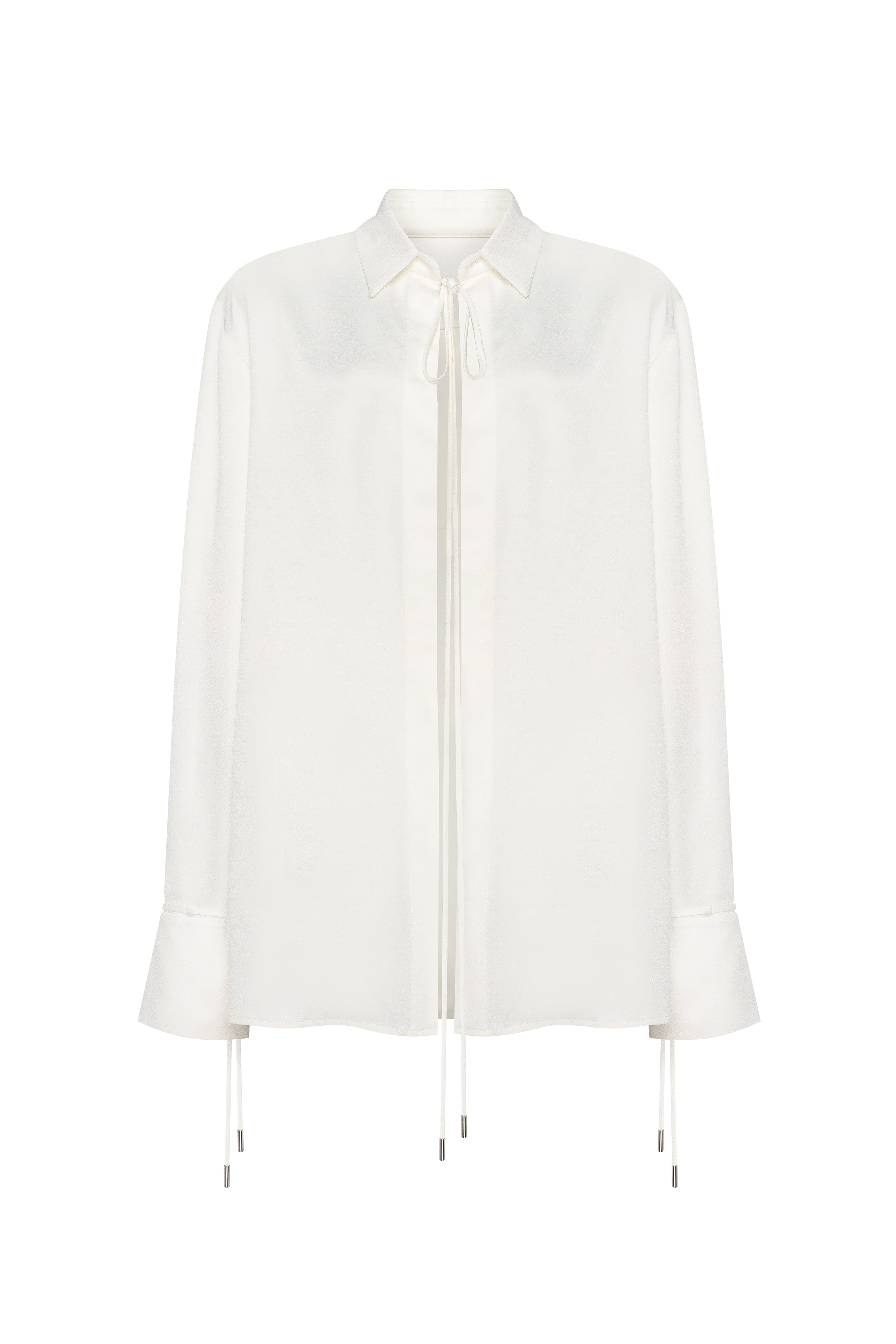 Біла атласна блузка на зав’язках