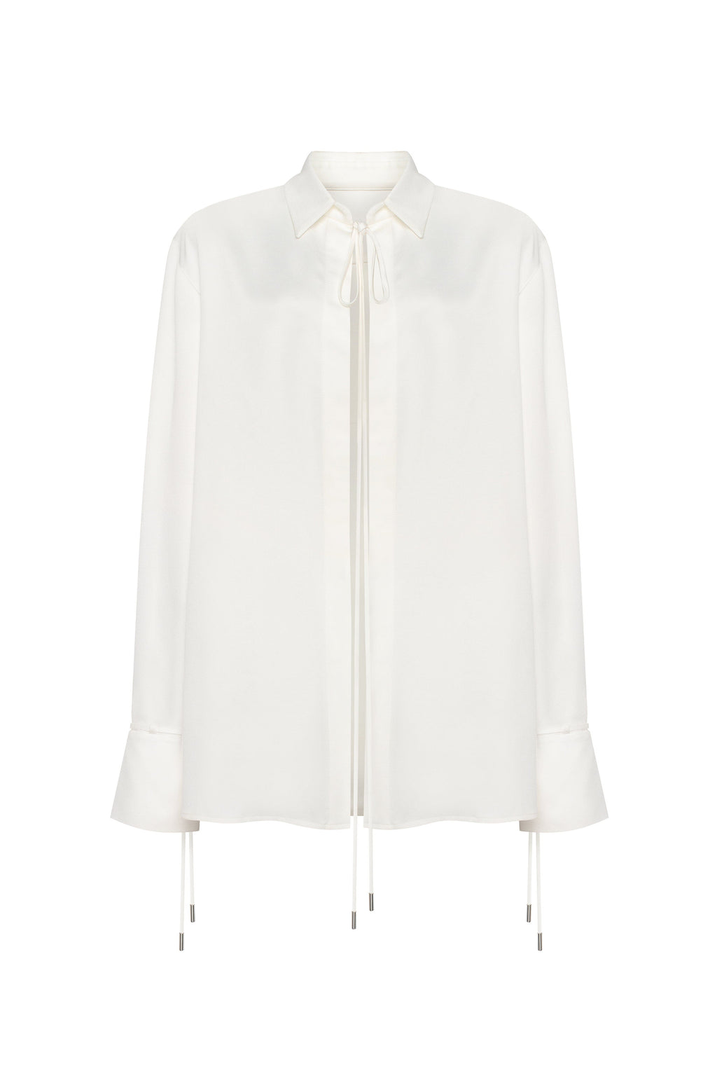 Біла атласна блузка на зав’язках