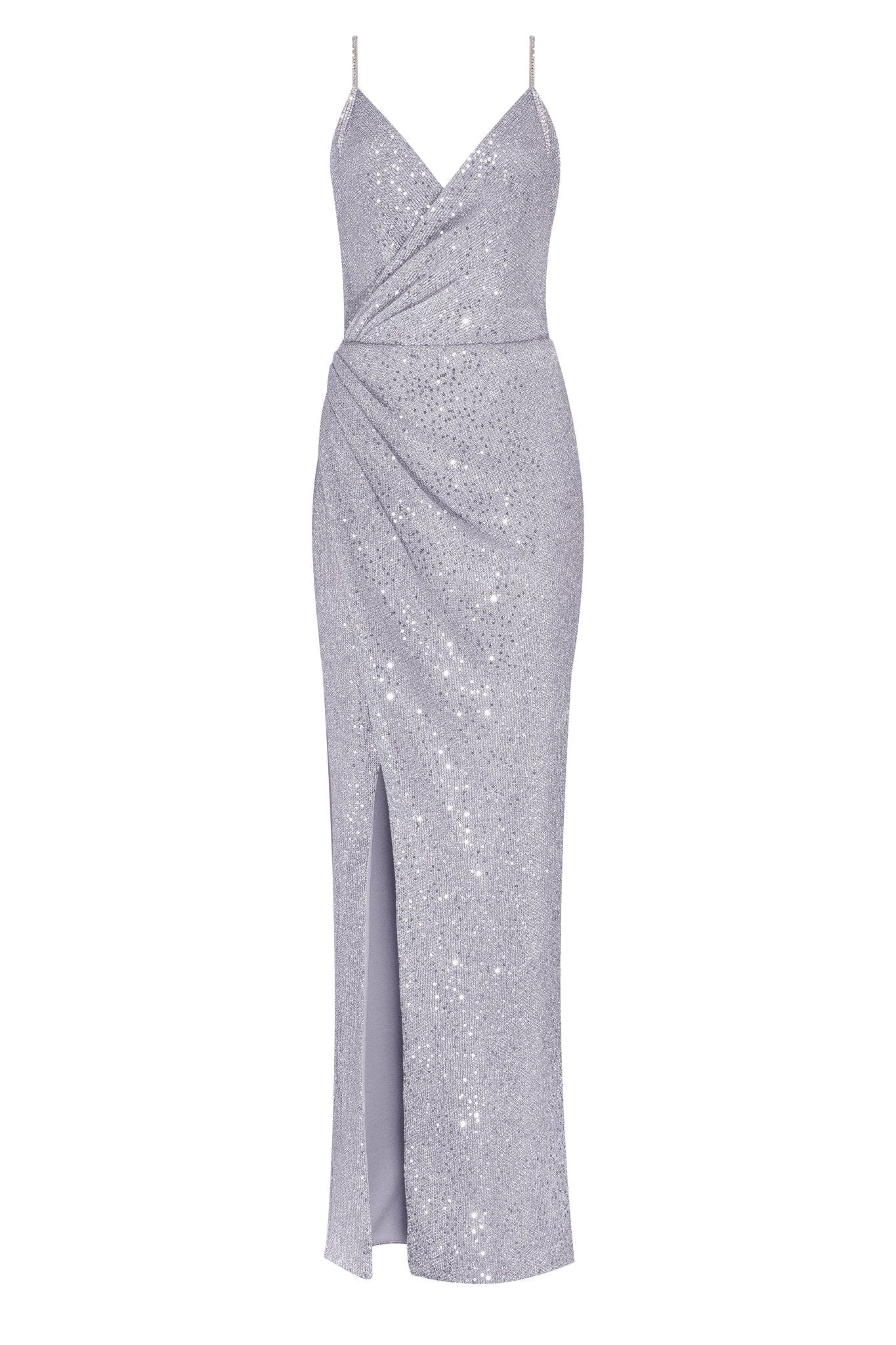 Spaghetti straps silver sparkling wrapped maxi dress - Milla