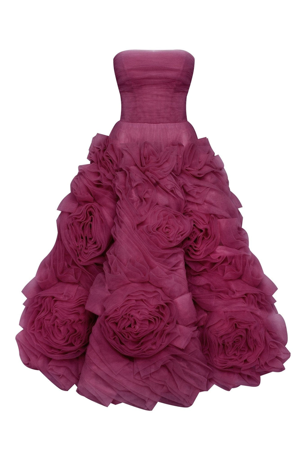 Dramatically flowered tulle dress in wine color - Milla