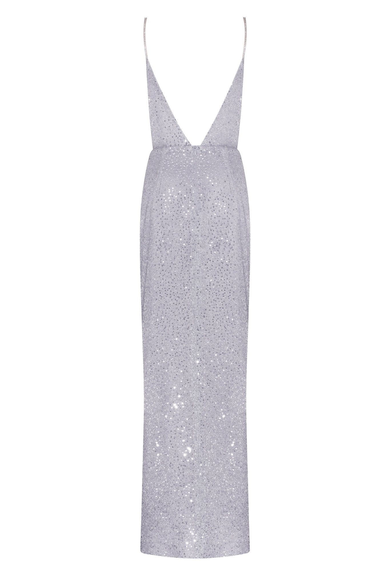 Spaghetti straps silver sparkling wrapped maxi dress - Milla
