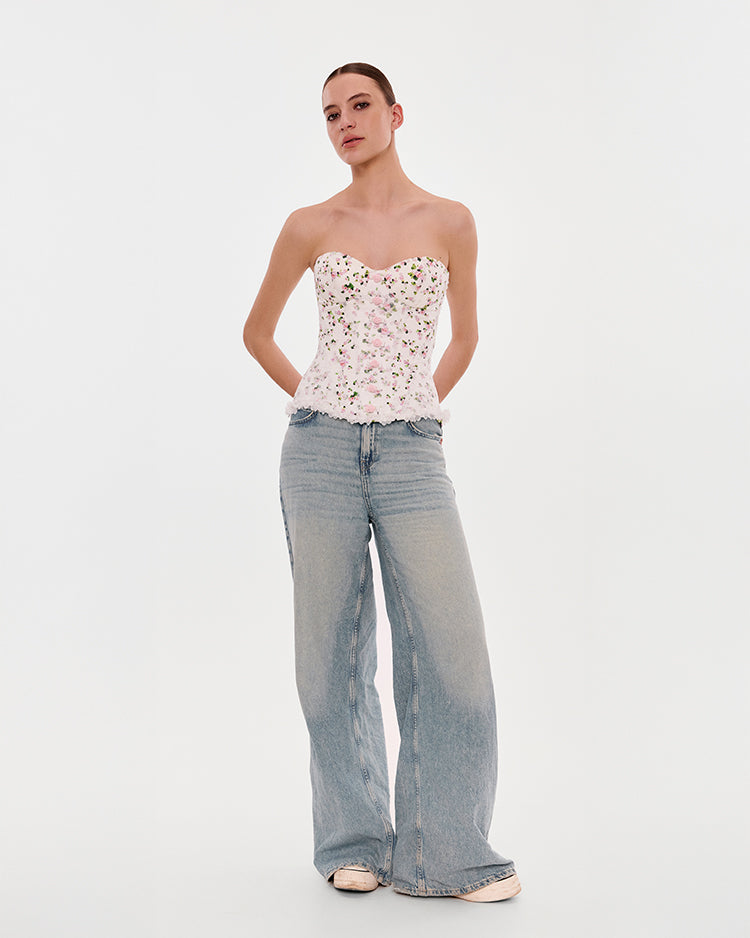 Корсет без бретелей з принтом яблуневого цвіту