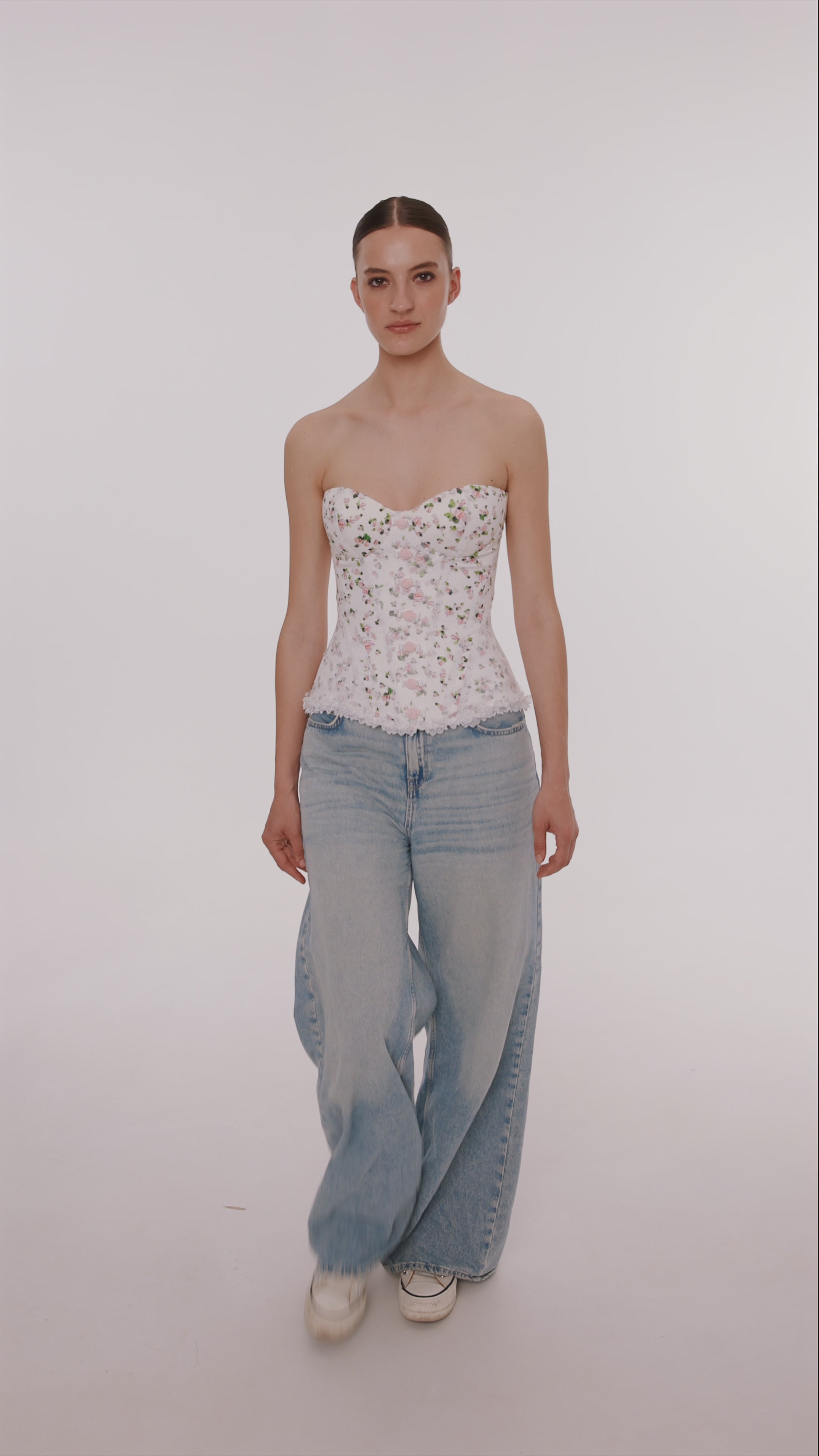 Корсет без бретелей з принтом яблуневого цвіту