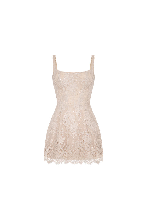 Бежева блискуча корсетна мінісукня