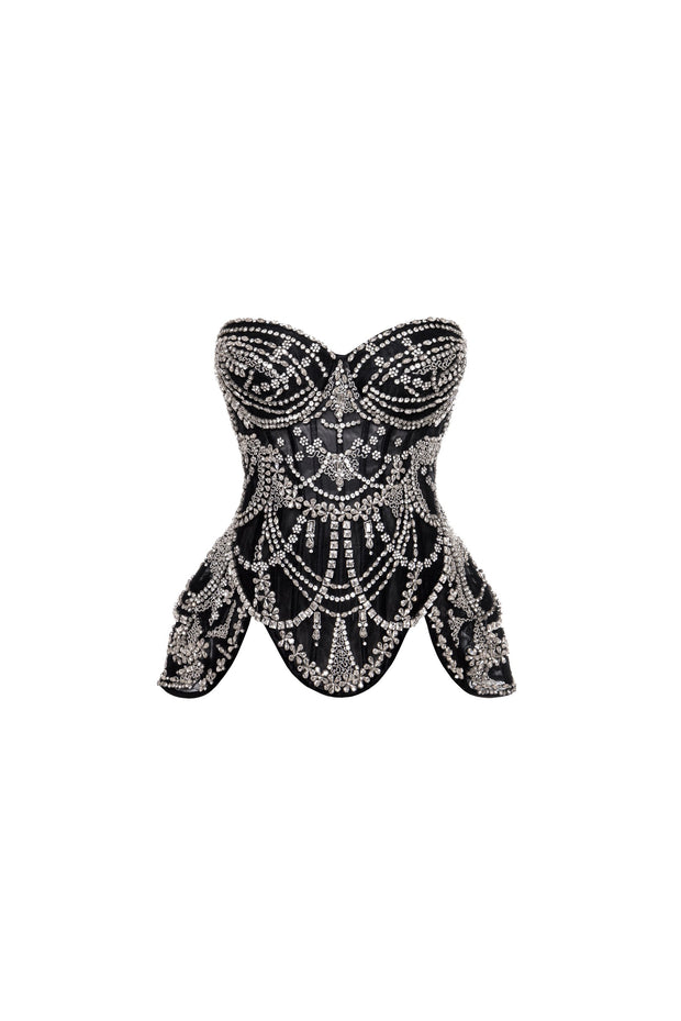 Чорний корсет оздоблений кристалами
