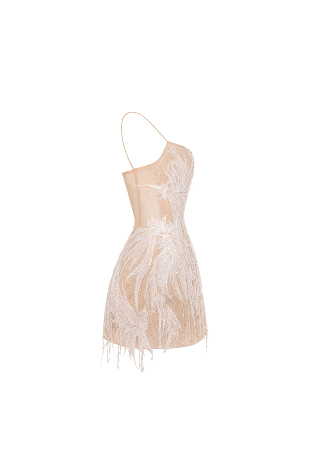 Мереживна блискуча мінісукня з китицями з бісеру