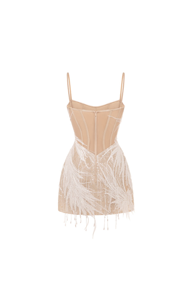 Мереживна блискуча мінісукня з китицями з бісеру