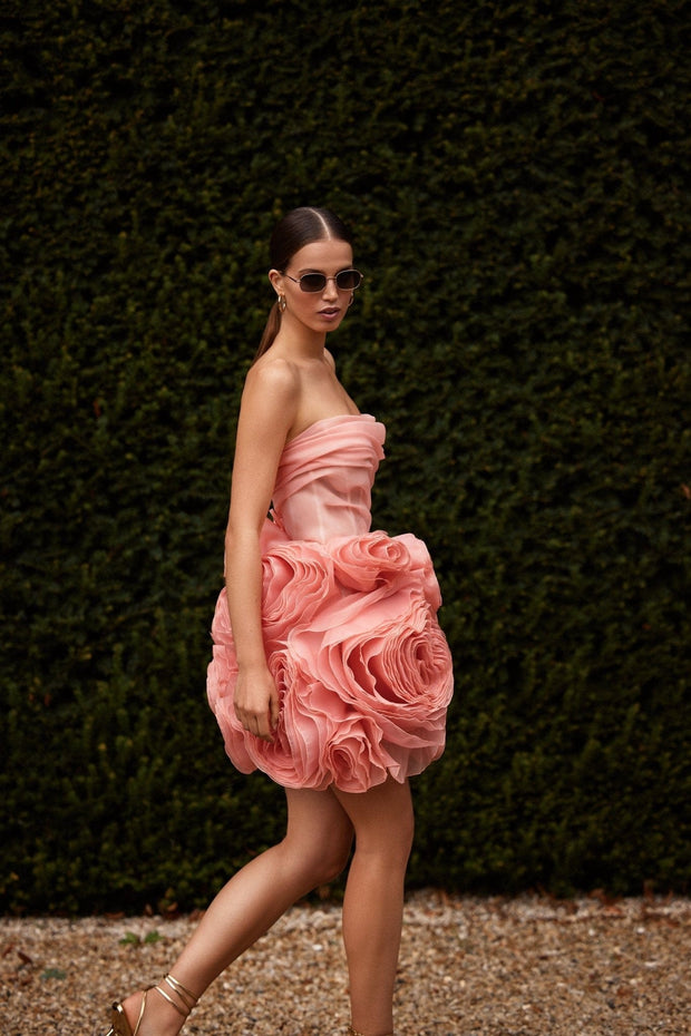 Appliquéd organza coral mini dress - Milla