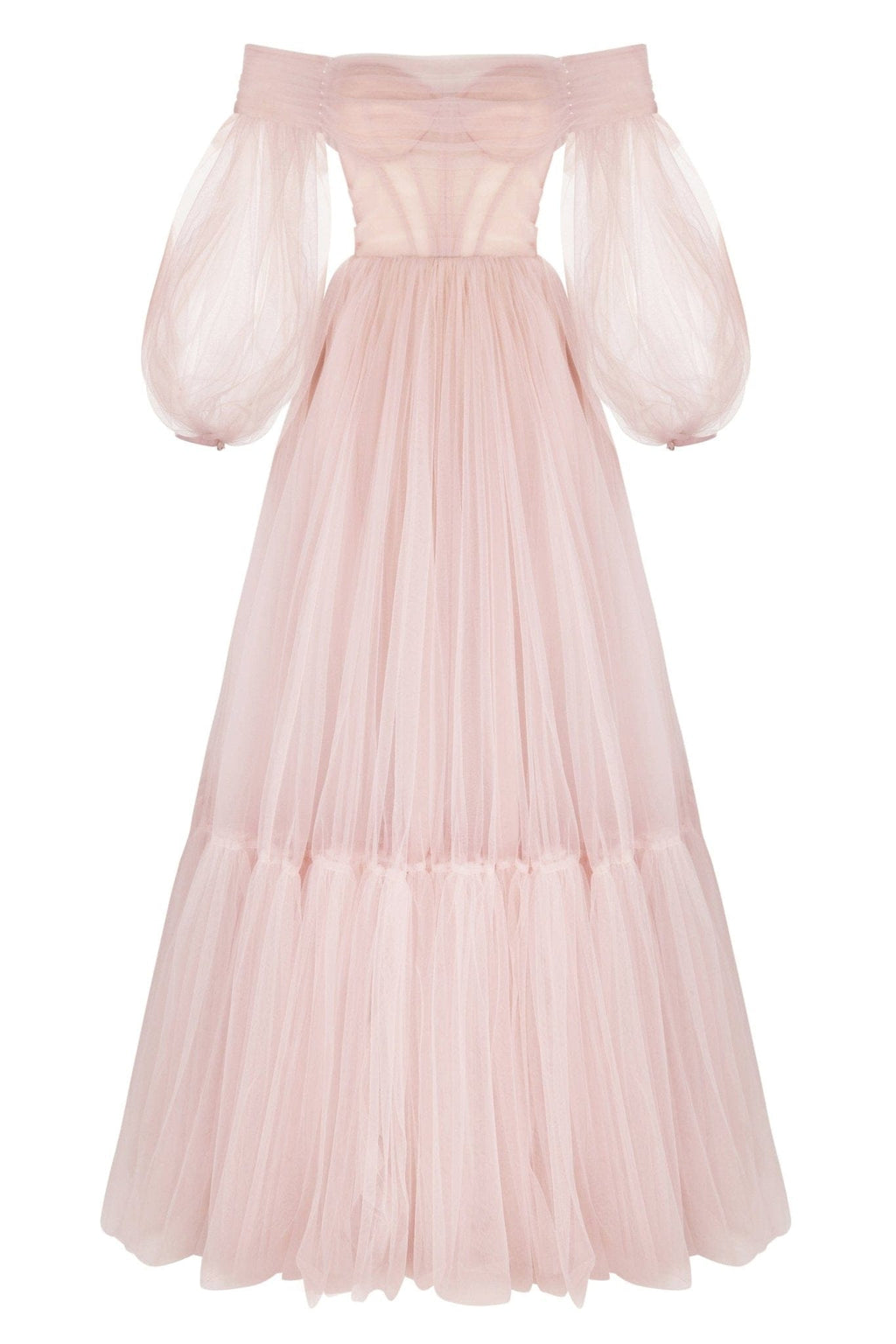 Misty Rose Sheer Sleeves Maxi Tulle Dress - Milla