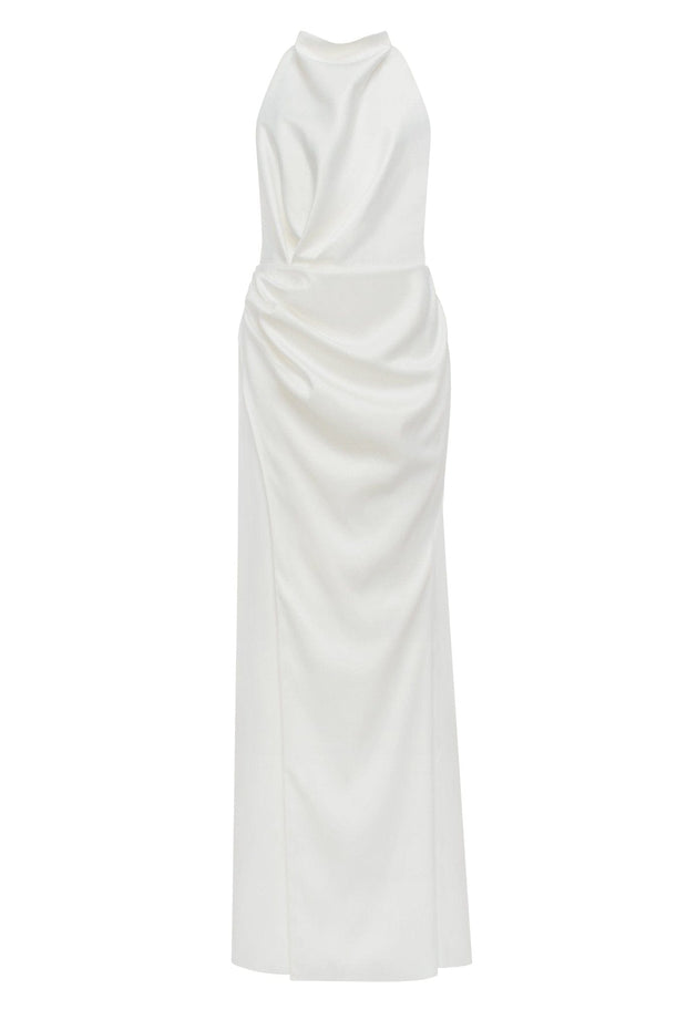 White Mock neck sleeveless low slit dress - Milla