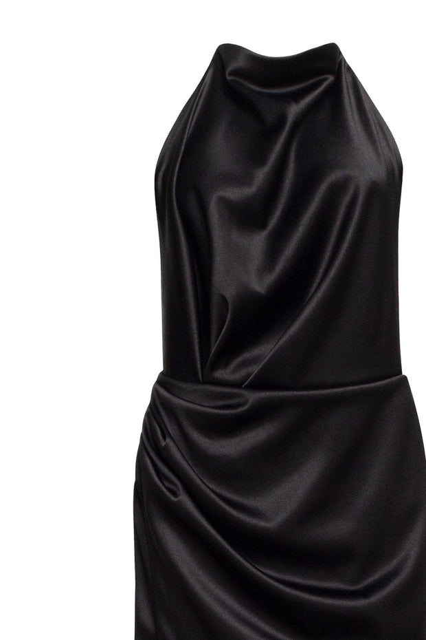 Black Mock neck sleeveless low slit dress - Milla