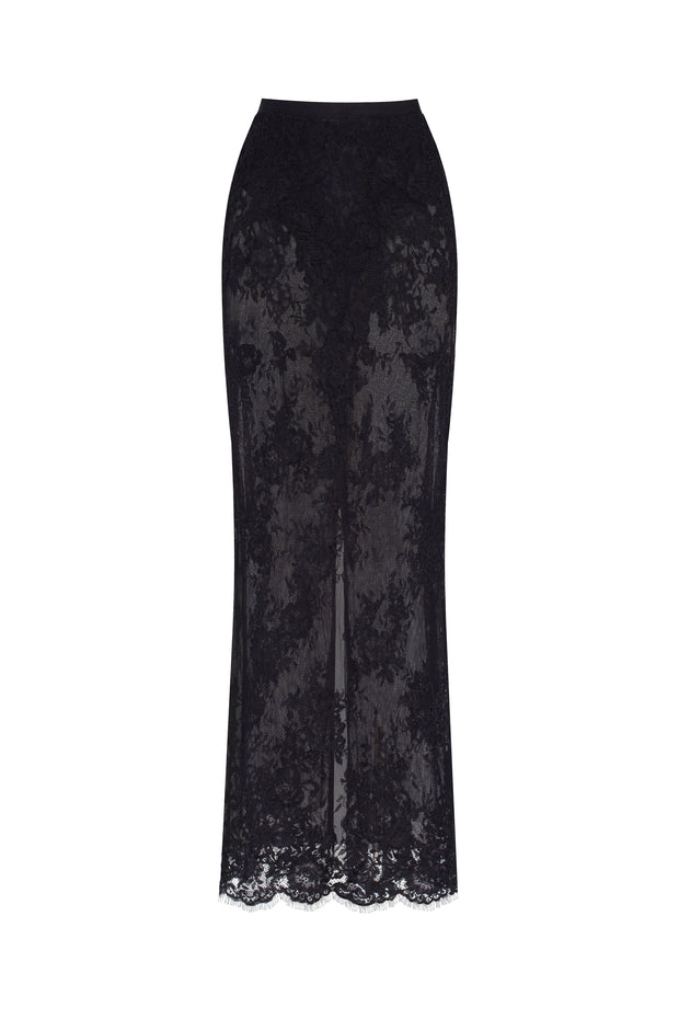 Напівпрозора максіспідниця з чорного мережива