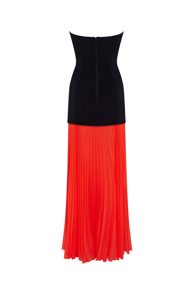Чорно-коралова сукня з плісированою спідницею