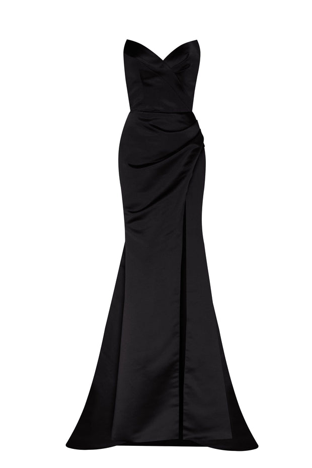 Black Strapless evening gown with thigh slit - Milla