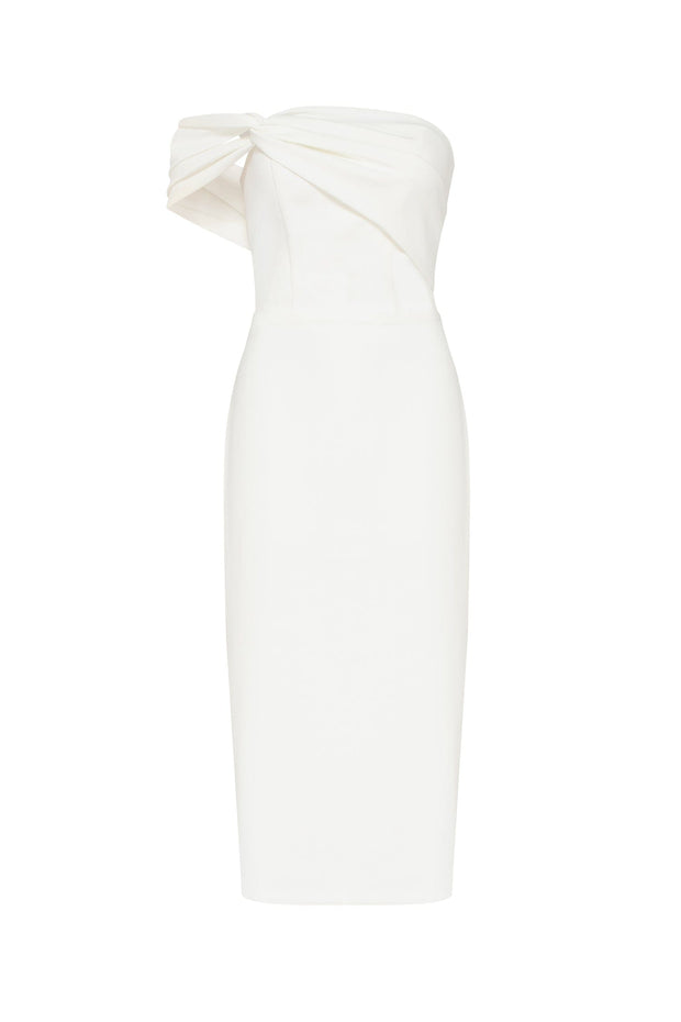 Ivory Classy midi dress with open neckline - Milla