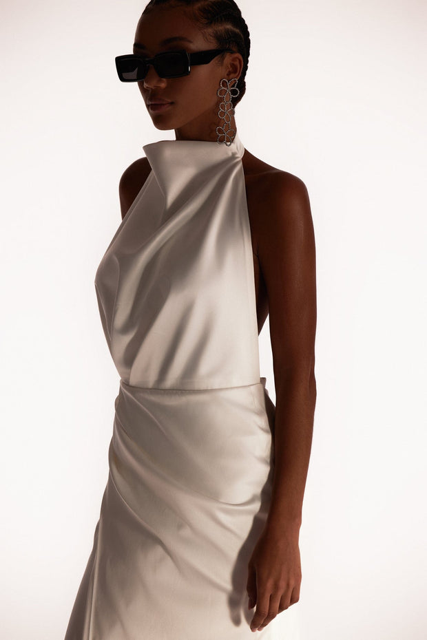 White Mock neck sleeveless low slit dress - Milla