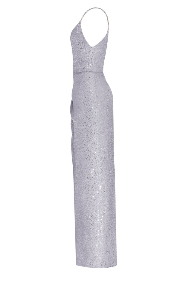 Spaghetti straps silver sparkling wrapped maxi dress - Milla