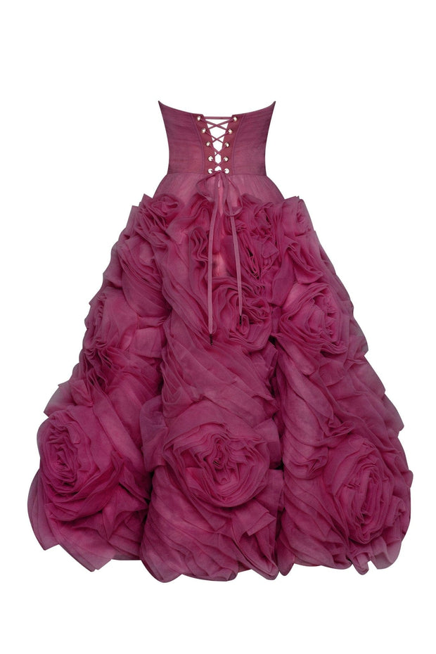 Dramatically flowered tulle dress in wine color - Milla