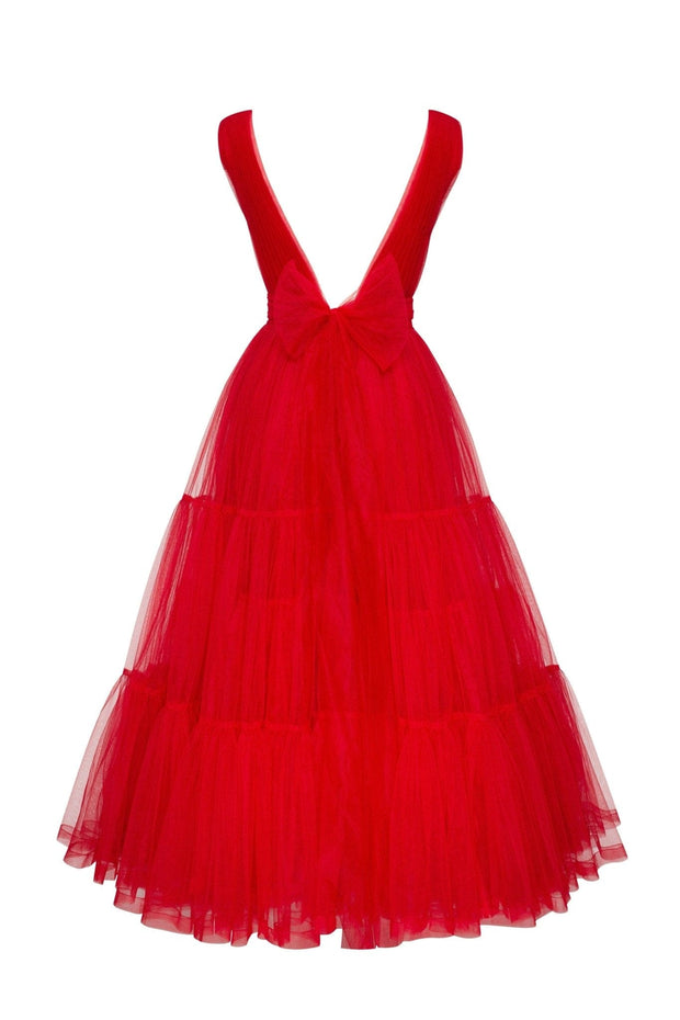 Red Tender midi plunging neckline cut out dress - Milla
