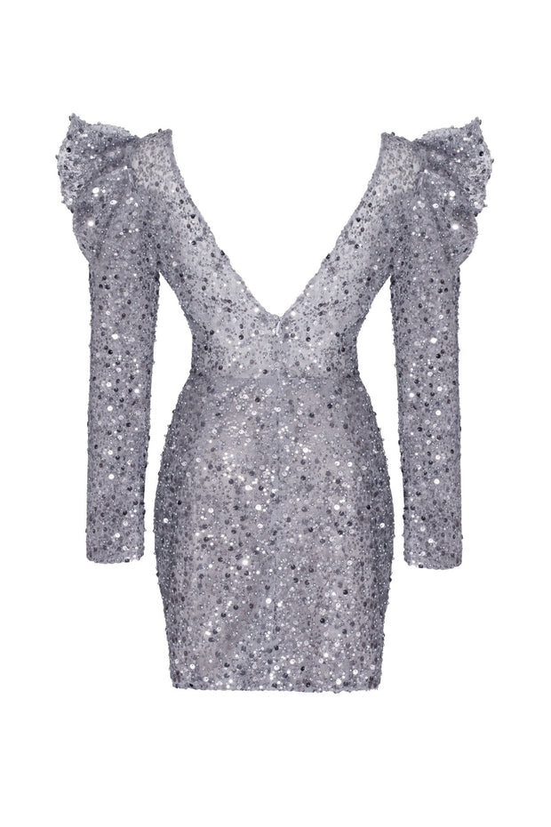 Silver metallic long-sleeve sequined mini dress - Milla