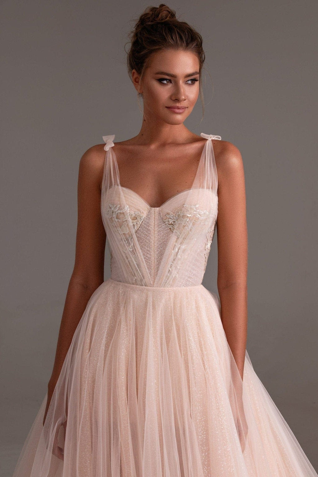 Peach Multi-Layered Tulle Gown - Milla