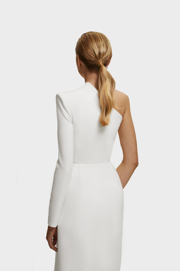 White Long-sleeved dress with sharp shoulder cut - Milla