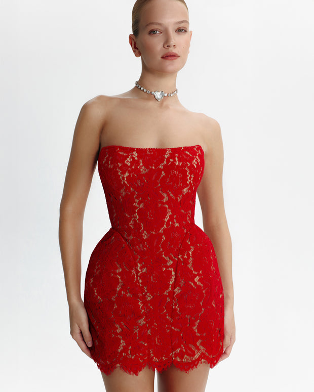 Приталена мереживна сукня міні