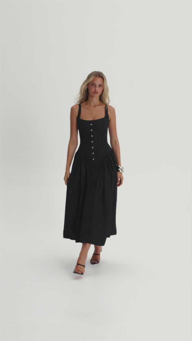 Корсетна мідісукня у чорному кольорі